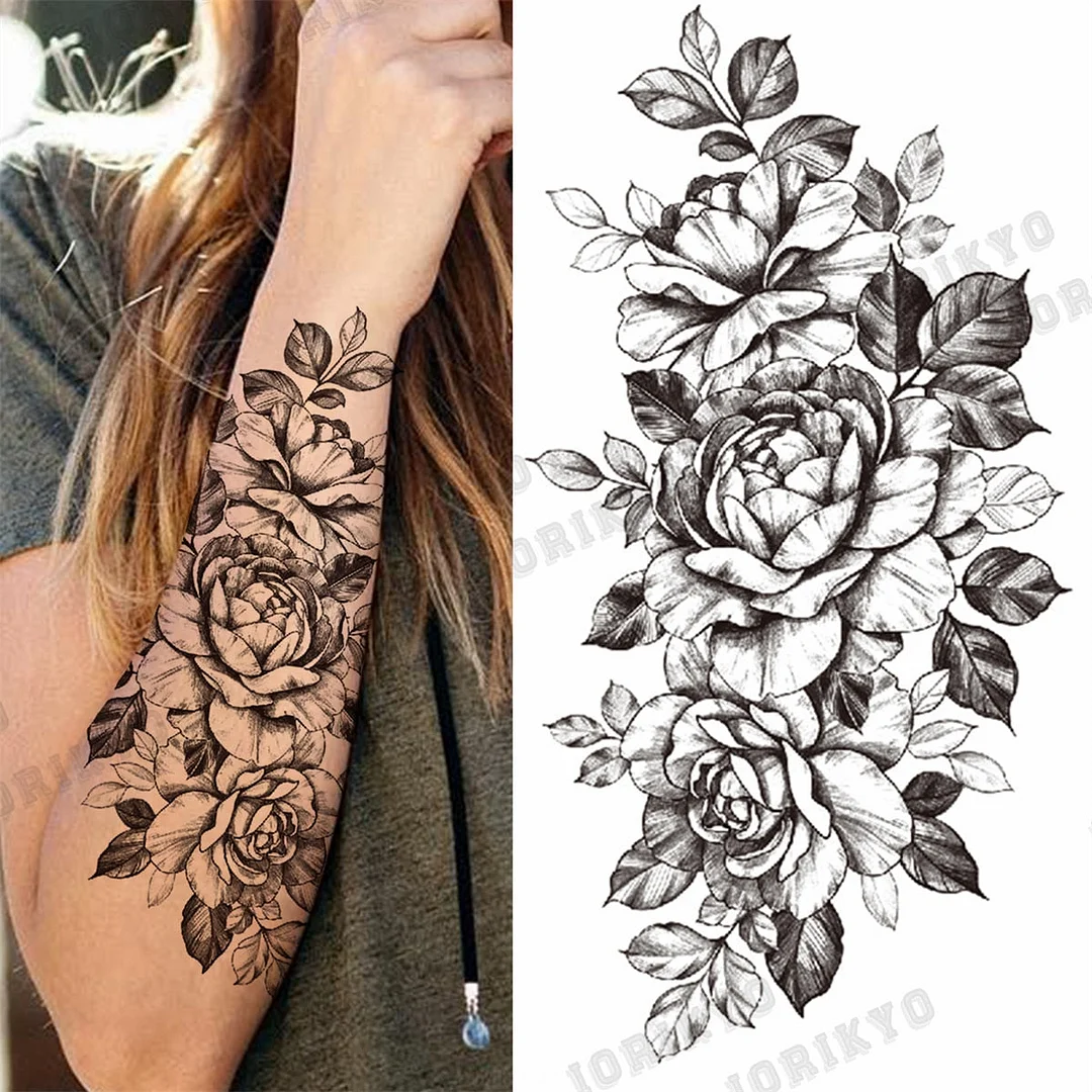 3D Skull Rose Flower Temporary Tattoos For Women Men Geometry Tiger Compass Mandala Fake Tattoo Washable Body Art Painting Tatoo