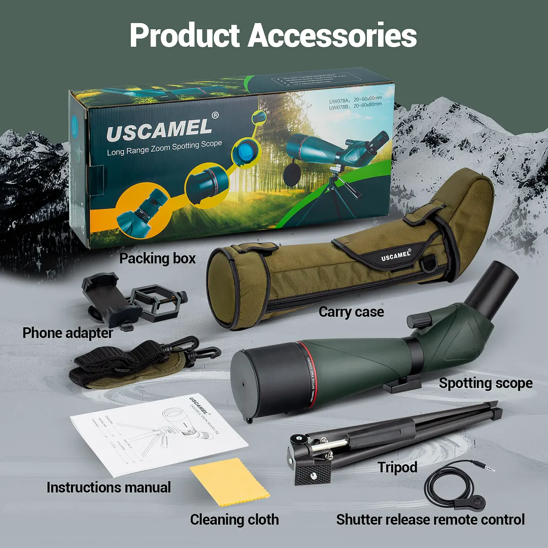 Spotting Scope with Tripod, Carrying Bag and Scope Phone Adapter,Waterproof