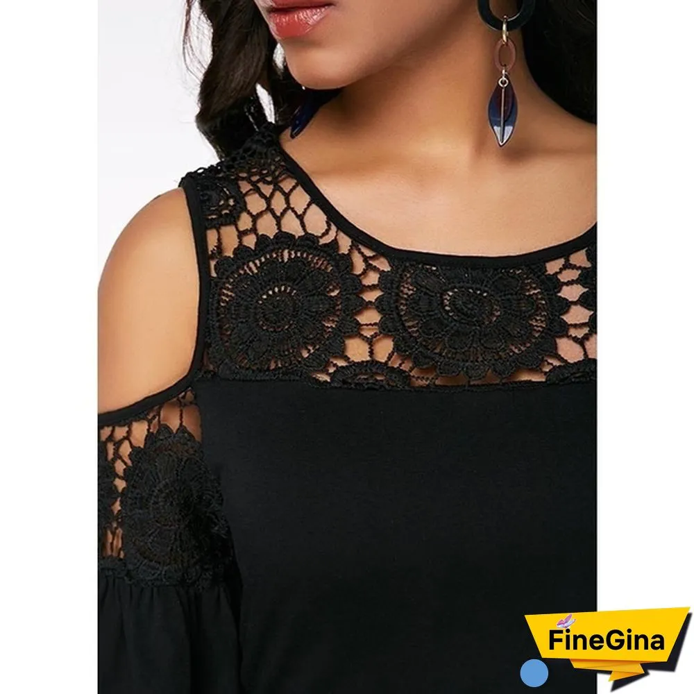 New Fashion Women Elegant Crochet Lace Cold Shoulder Long Dress Party Casual Dress Plus Size