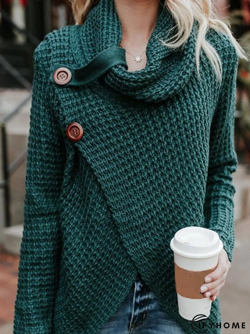 Asymmetrical Slit Cowl Neck Knitted Sweater | IFYHOME