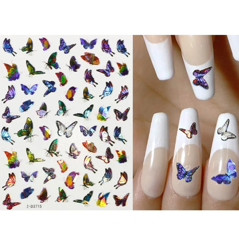 1pcs Holographic 3D Butterfly Designs Sticker Nail Decal DIY Slider for Manicure Nail Art Watermark Manicure Decoration-Nail Inspo