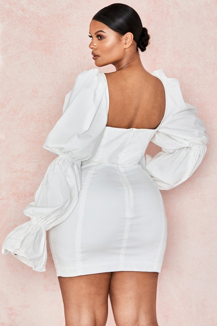 Autumn Vintage Puff Sleeve Square Mini Dress3