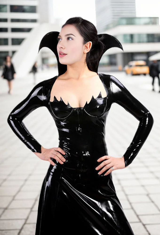 Women Latex Dress Black Gown Witchy Maxi