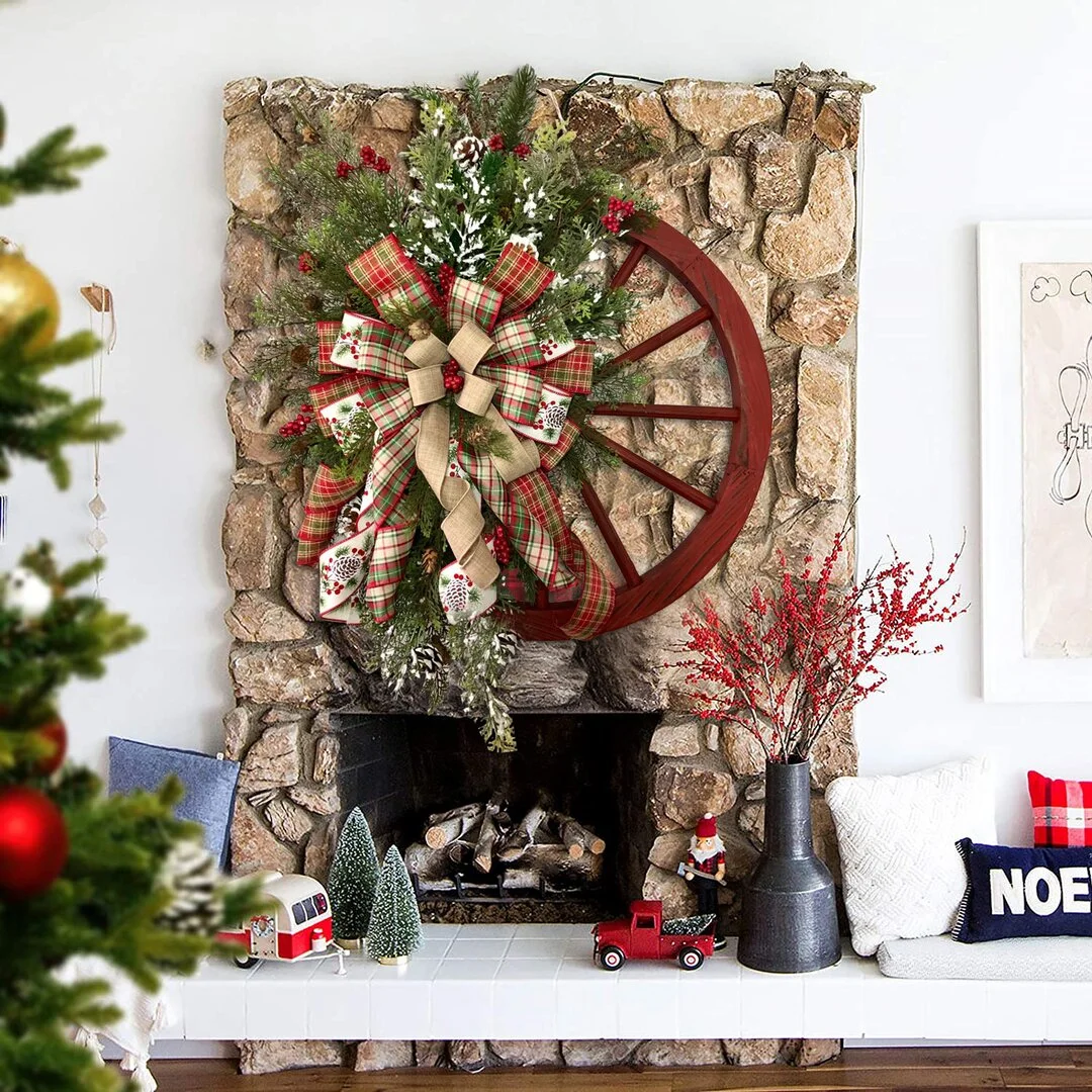 Winter wreath-Farmhouse wagon wheel