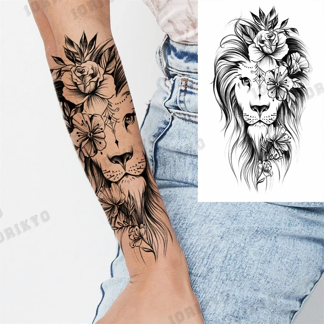 3D Skull Rose Flower Temporary Tattoos For Women Men Geometry Tiger Compass Mandala Fake Tattoo Washable Body Art Painting Tatoo