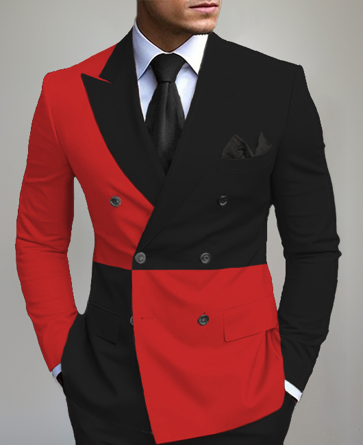 Business Contrast Colorblocks Double Breasted Peak Lapel Blazer