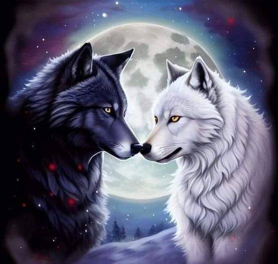 Moon Wolf (velvet cloth) AB drill full round/square diamond painting