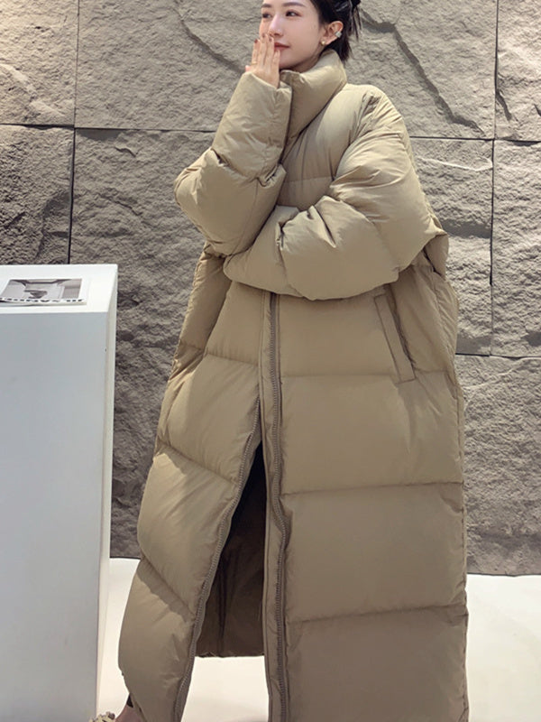Women Long Sleeve Solid Zipper Loose Down Jacket Coats