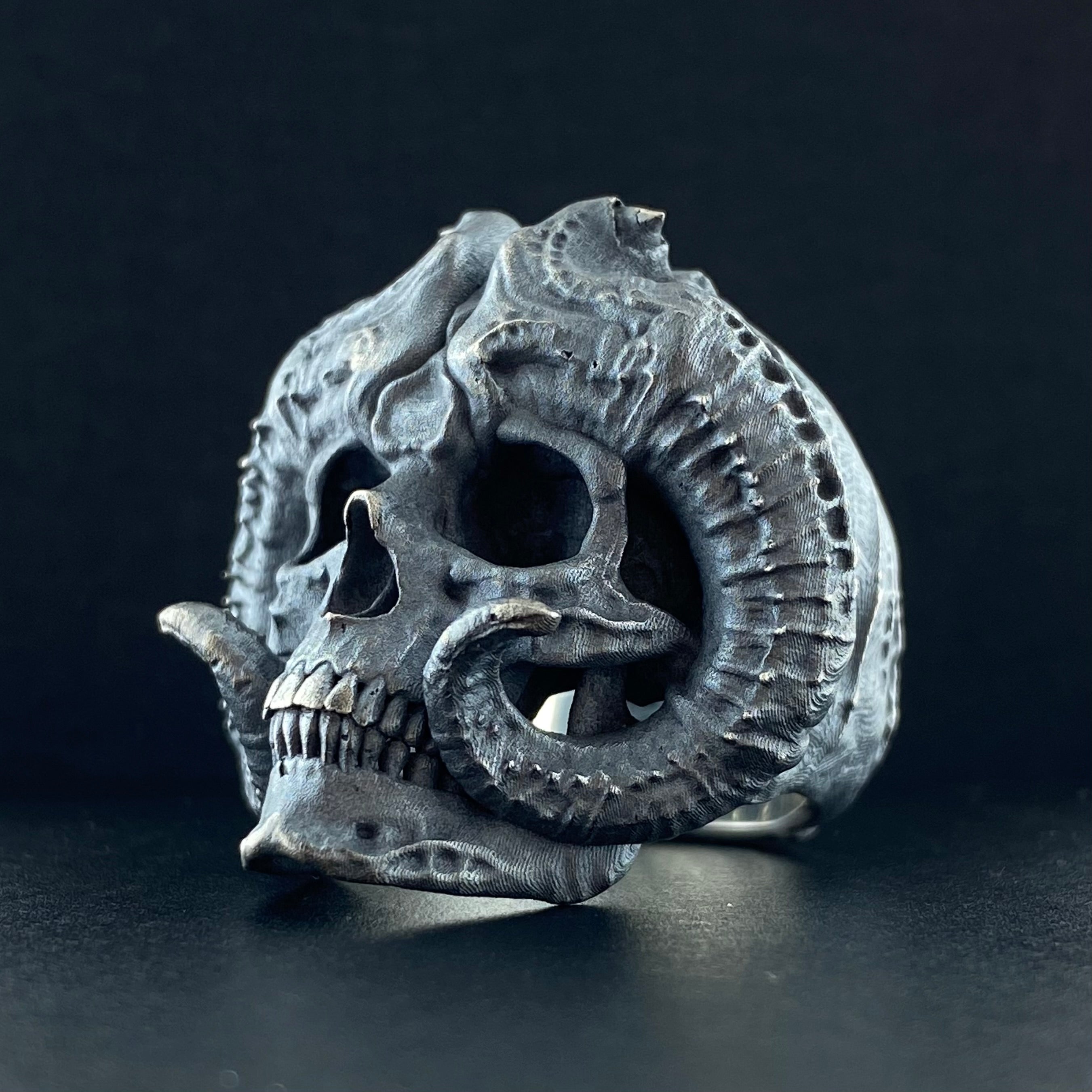 Sterling Silver Horned Demon Ring
