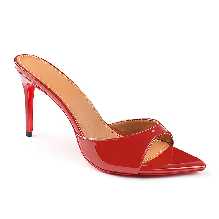 85mm Women's Sandals Pointed Toe Mules Heels Slip on Red Bottom Stilettos VOCOSI VOCOSI