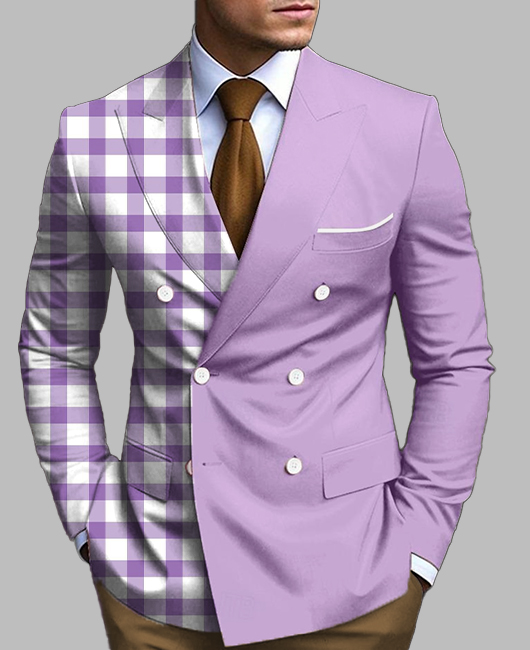 Business Peaked Lapel Plaid Patchwork Doubel-breasted Blazer