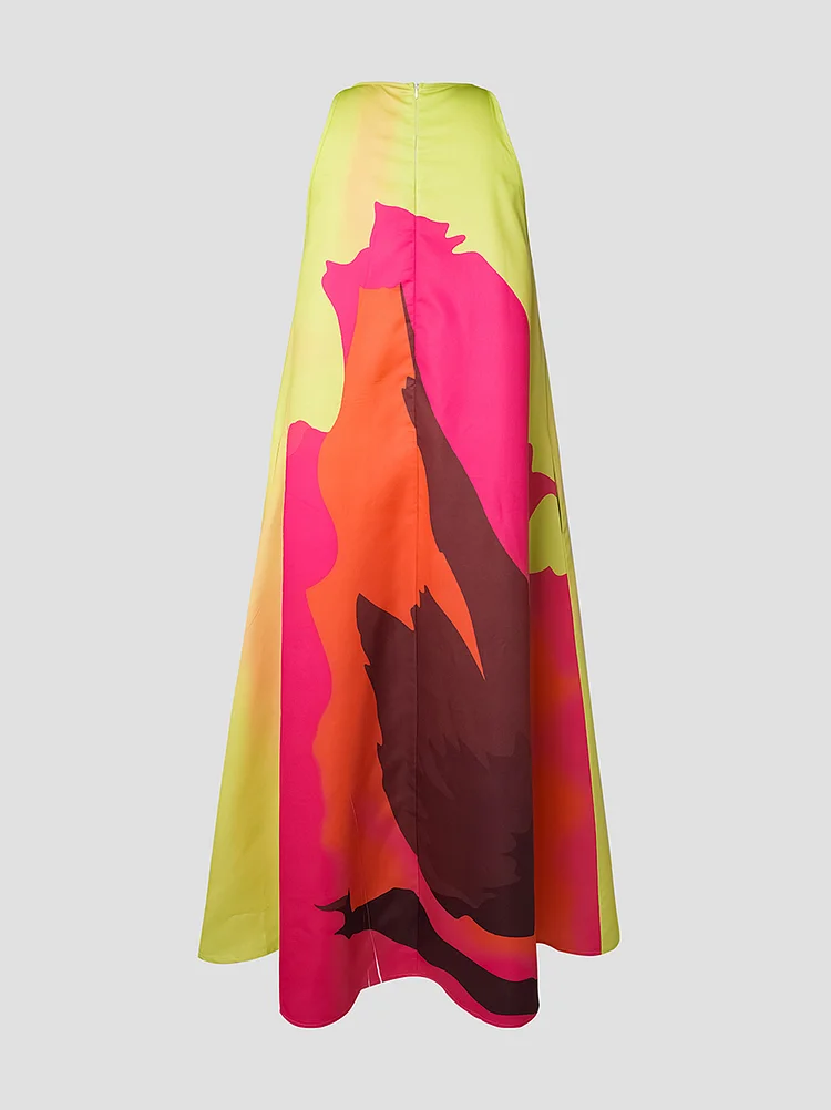 Printed Loose Round-neck Maxi Dresses