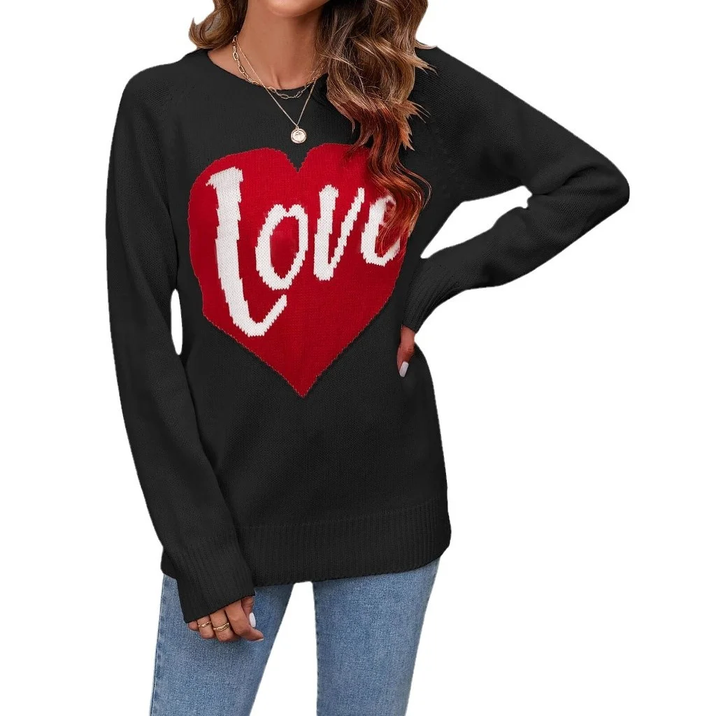 Athvotar Athvotar And Winter New Loose Love Letter Round Collar Knitted Shirt Long-Sleeved Sweater Woman