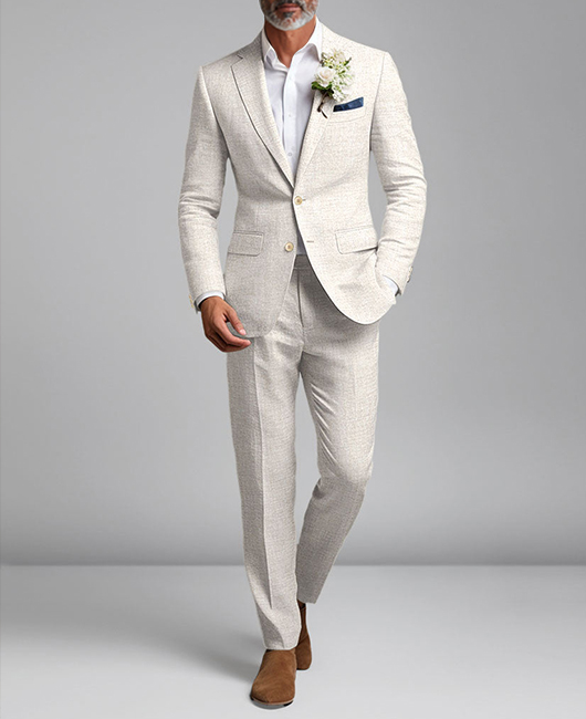 Wedding Flax Notched Lapel Two Button Blazer & Pants 2Pcs Set