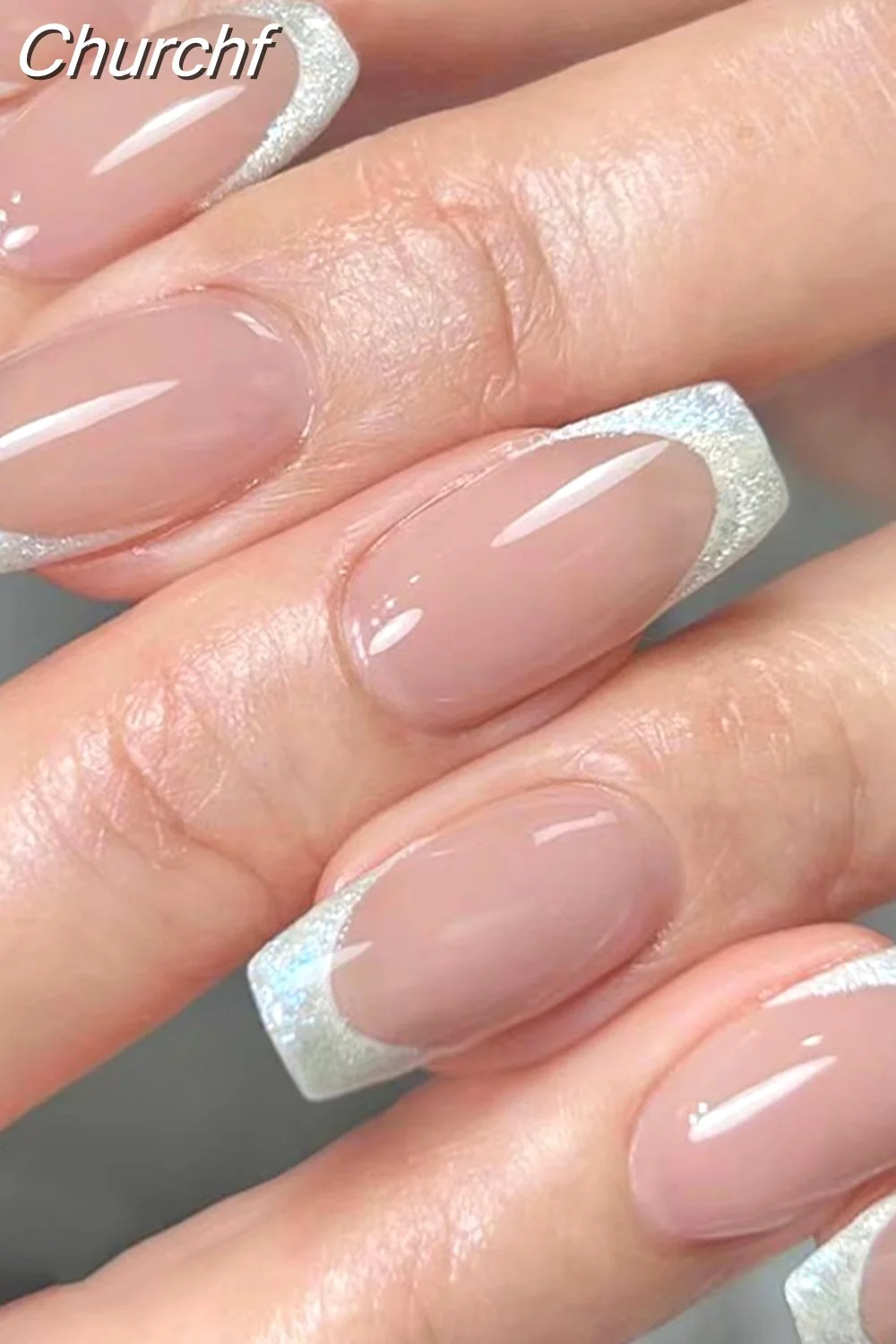 Churchf French White Black Short False Nails with Rhinestone Design Fake Nails Press on Nails Acrylic Full Cover Nail Art Tips-Nail Inspo