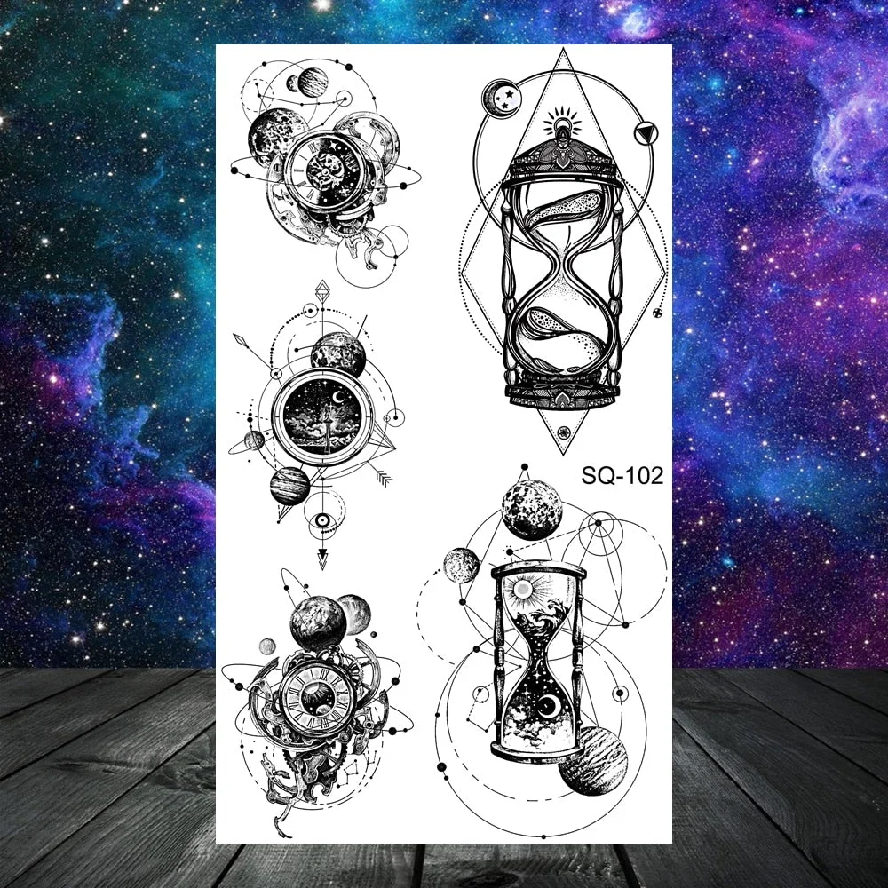 3D Constellation Rose Mountains Tatoos Temporary Tattoos For Women Men Star Moon Sun Realistic Fake Tattoo Small Washable Tatoos