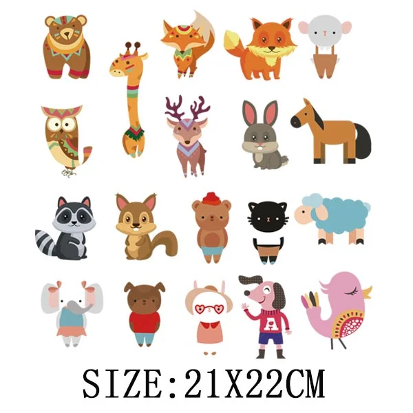 Cute Animals Heat Sticker On T-shirt DIY A-levels Iron On Transfer For Clothing Beautiful Design On Kid Clothes Patch Decoration