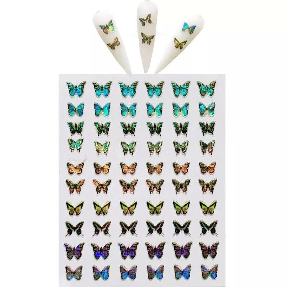 1pcs Holographic 3D Butterfly Designs Sticker Nail Decal DIY Slider for Manicure Nail Art Watermark Manicure Decoration-Nail Inspo