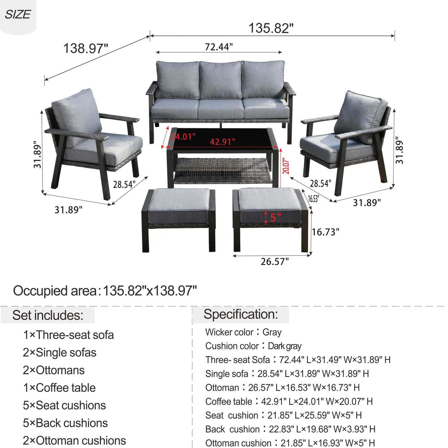 Ovios Patio Furniture Set 6 Piece