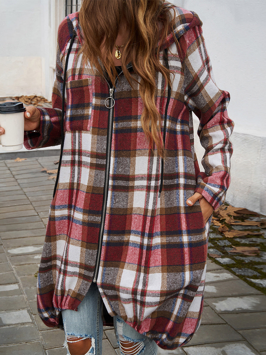Women's Long Sleeve V-neck Plaid Graphic Printed Coats