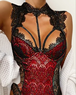 Alluring Lace Mesh Padded Lingerie Bodysuit