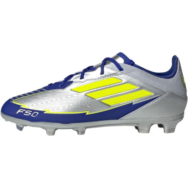 Adidas F50 ELITE Abrasion Resistant Low Top Kids' Soccer Shoes Metallic Silver/Bright Neon Yellow/Bright Blue Teenagers