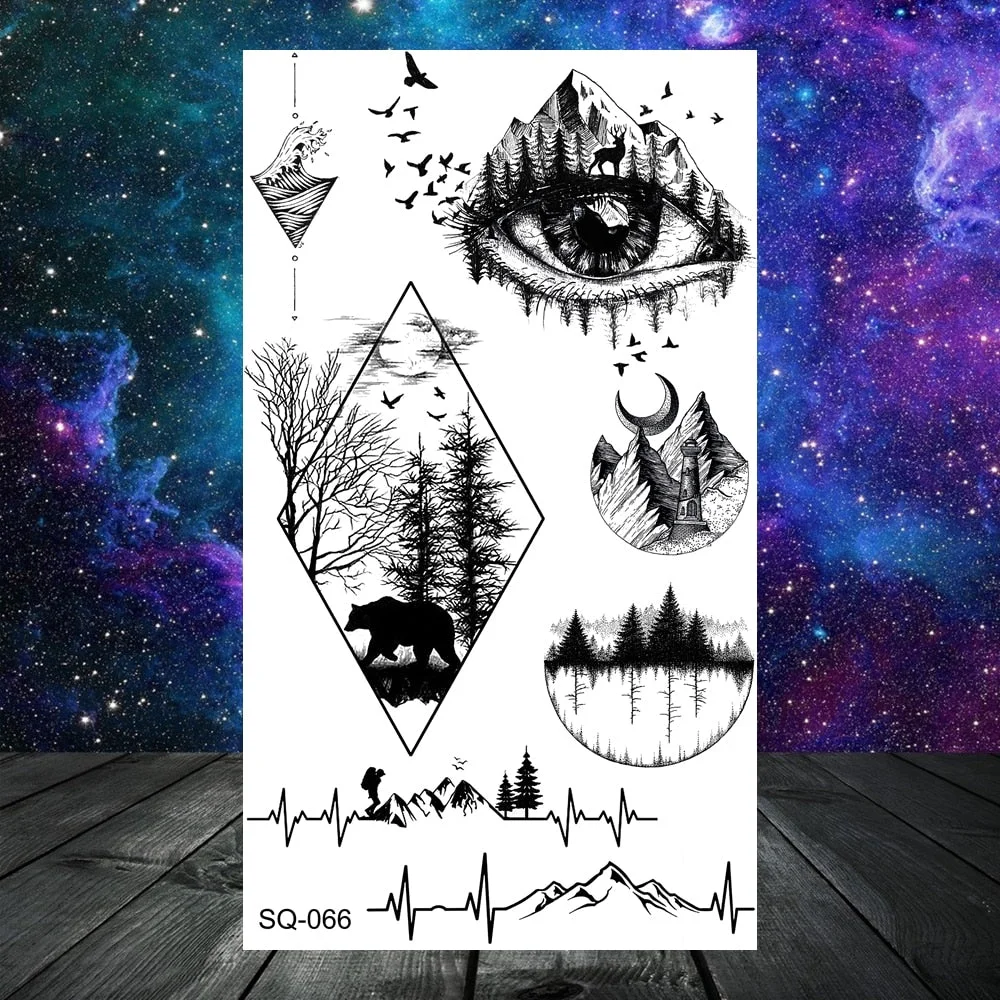 3D Constellation Rose Mountains Tatoos Temporary Tattoos For Women Men Star Moon Sun Realistic Fake Tattoo Small Washable Tatoos