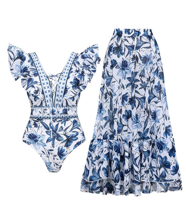 Quick-Dry One Piece Swimsuit with Skirt