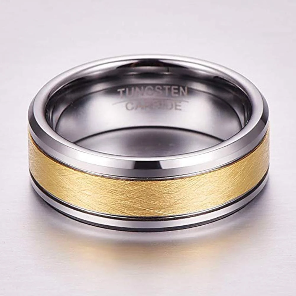 6mm 8mm Mens Women Gold Plated Tungsten Matching Brushed Couple Wedding Bands Beveled Edge Comfort Fit