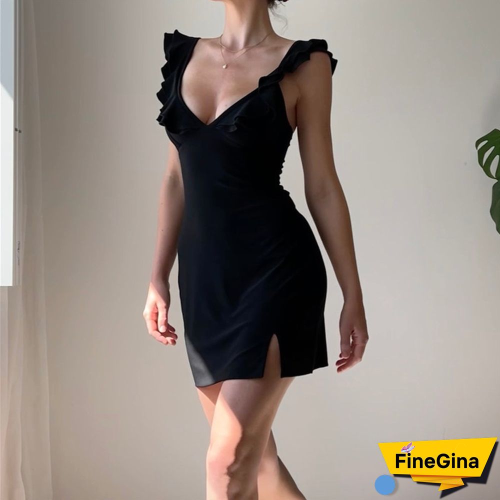 Ruffle Bandage DressFor Women New Arrival Orange Bodycon Dress Summer Short Cut Out Sexy Party Dress Evening Club Outfits