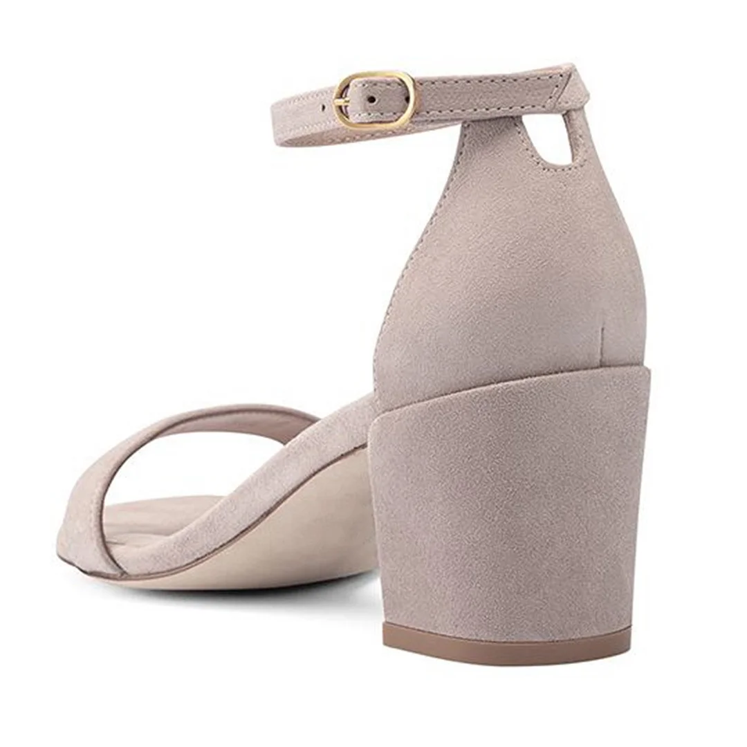 Fashion Open Round Toe Chunky Heel Buckle Ankle Strap Nude Sandals
