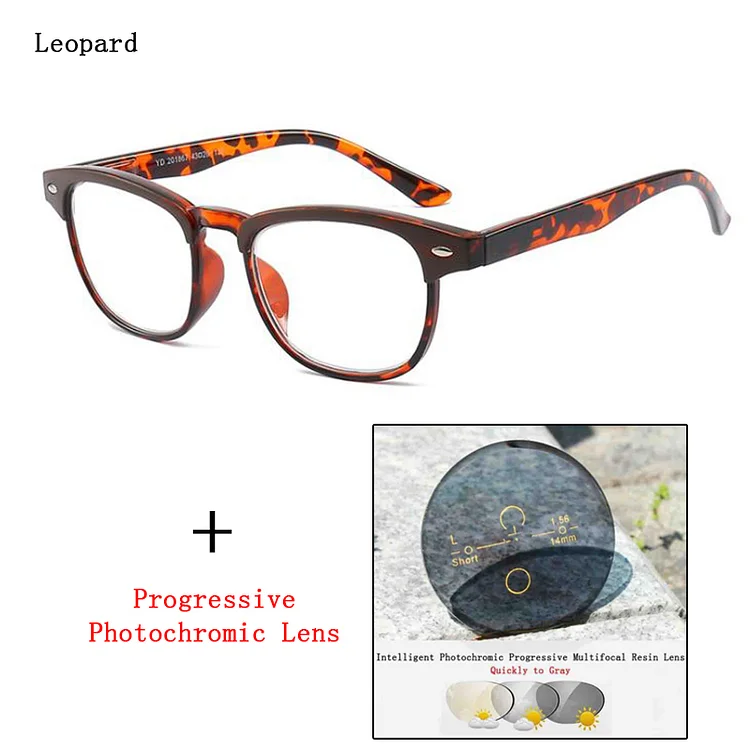Progressive Photochromic Reading Glasses For Women Men Retro Rivets Look Near Far Presbyopia Sunglasses Magnifier
