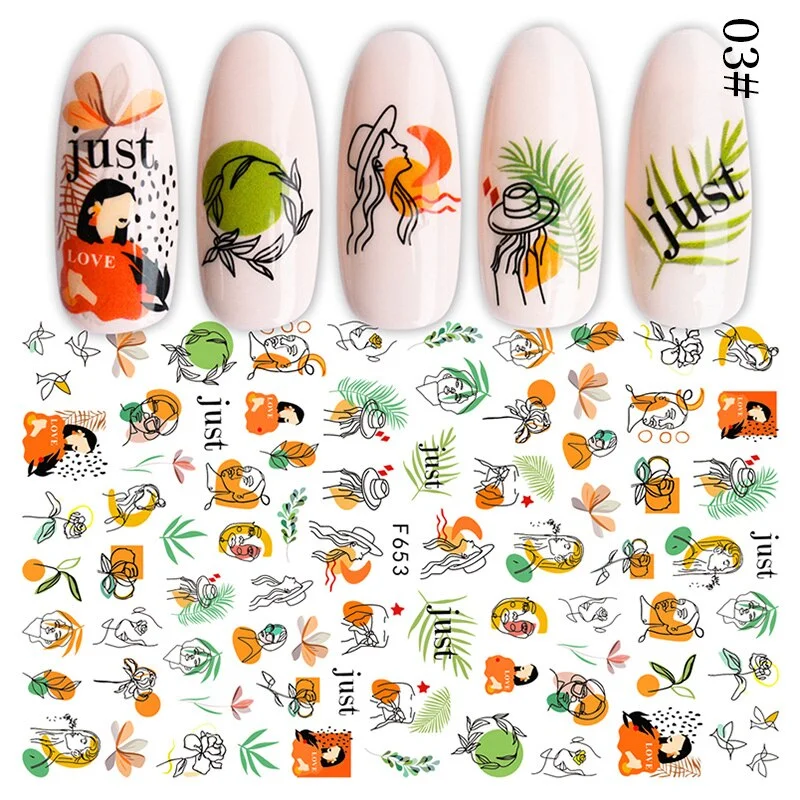1PC 3D Nail Sticker Stick Figure Woman Face Pattern Special Transfer Picture Flowers Sliders Sticker DIY Nail Art Decoration