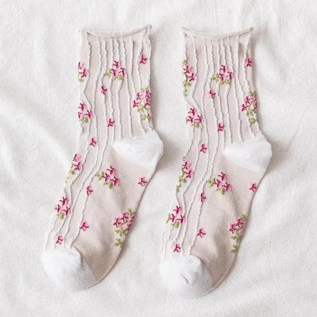 Vintage Cute Floral Print Socks SP15892