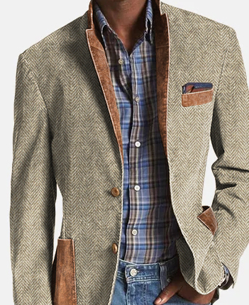 更改 Daily Herringbone Single Breasted Pockets Design Notch Lapel Blazer