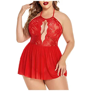 Women Plus Size Lingerie Lace Chemise Sexy Mesh Sleepwear