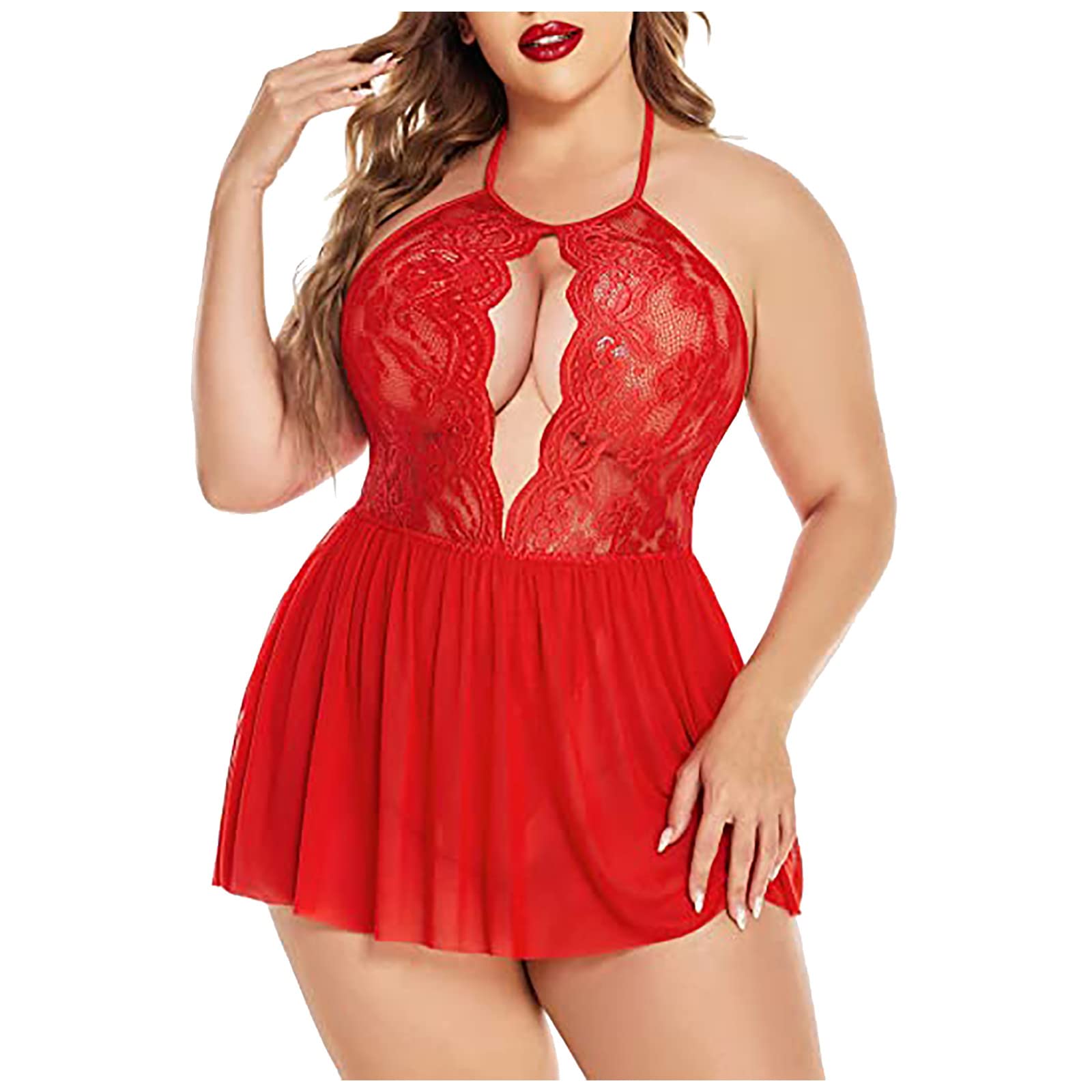 Women Plus Size Lingerie Lace Chemise Sexy Mesh Sleepwear