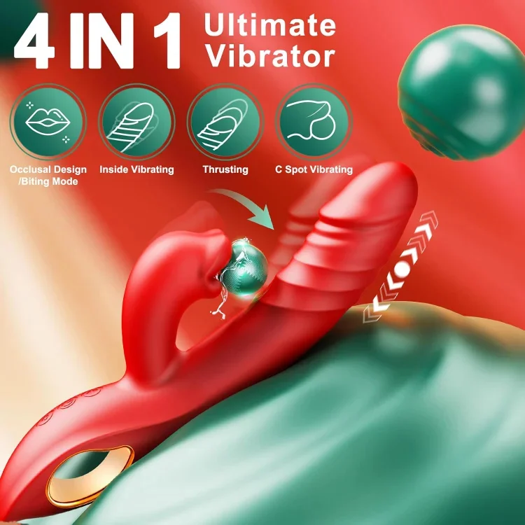 Triple Action G-Spot Vibrator with Thrusting Vibrations and French-Kissing Mouth Stimulation