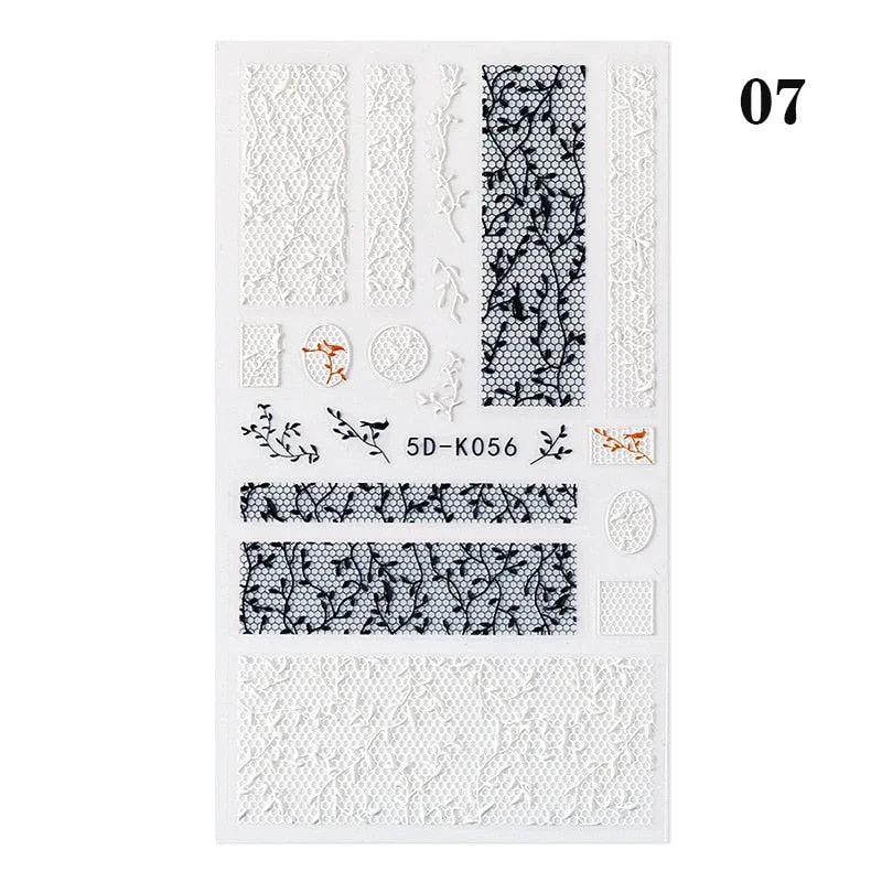 1PC White Embossed Flower Lace 5D Nail Stickers Flower Butterfly Wedding Nail Art Designs Decoration For Manicures