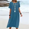 Gioiacombo&trade; Nuovo abito midi casual da donna a maniche corte in cotone e lino