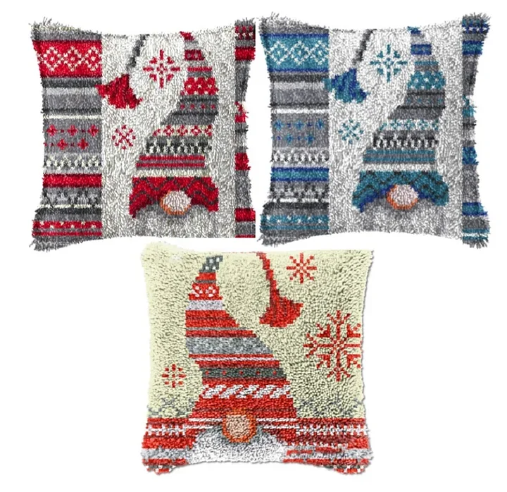 VTG 78 Latch Hook Caron Christmas Snowflake Pillow Kits (2) W/Latch Hook  NEW