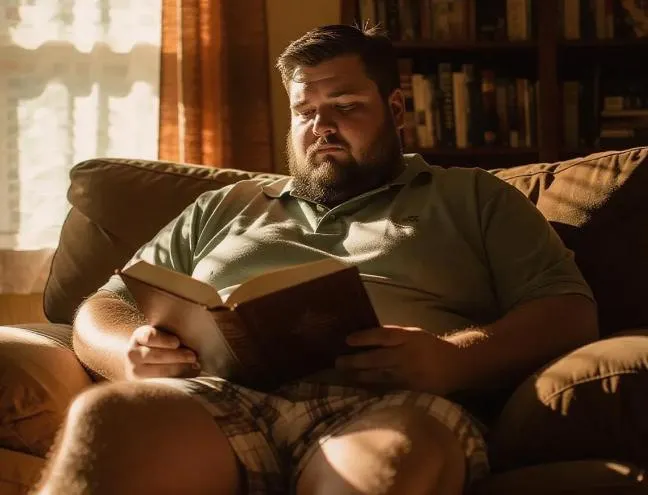 A man relaxing at home in big and tall 2-piece set.