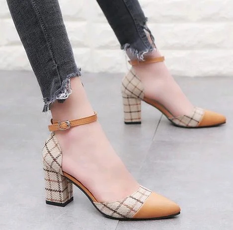 2022 Classic Shoes Women Pumps Thick Heels Shoes Ankle Strap Lattice Women's Stiletto Buckle Shoes Chaussures