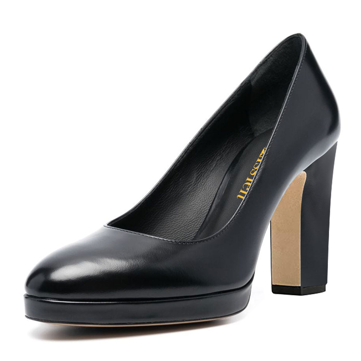 Slip-On Round Toe Chunky Heel Platform Black Pumps for Women Nicepairs