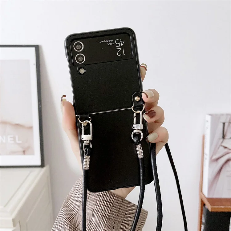 Luxury PU Leather Crossbody Lanyard Strap Case for Samsung Galaxy Z Flip 4 3 5 Flip3 Zflip4 Shockproof Business Phone Cover Capa