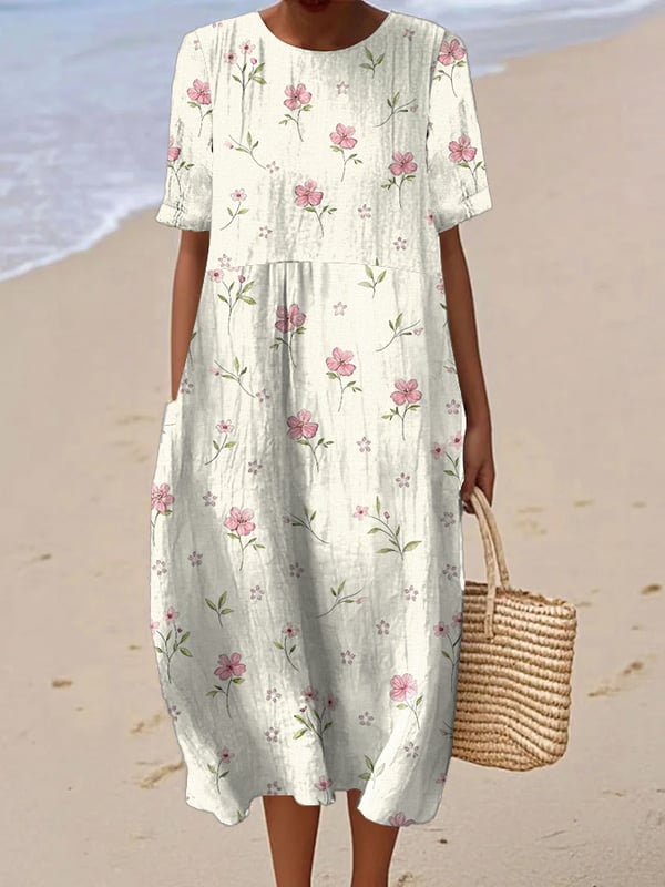 Women's Casual Floral Print Round Neck Short Sleeve Dress
