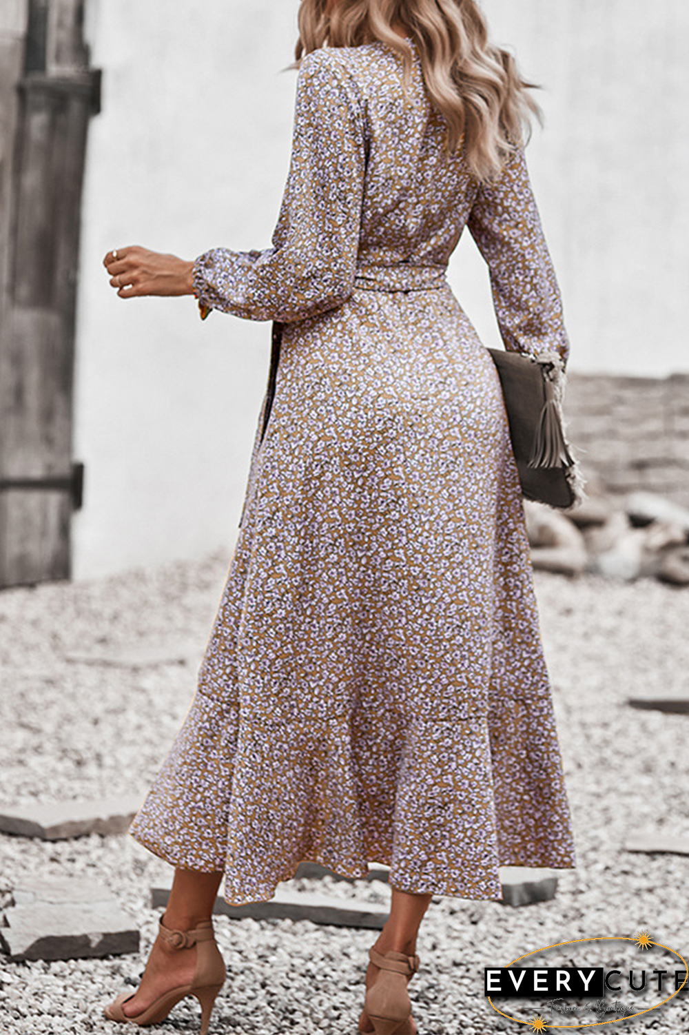 Elegant Floral Flounce Strap Design V Neck A Line Dresses(5 colors)