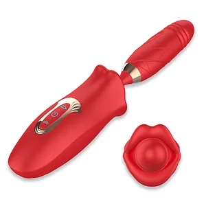 Rose Kiss Lip Tongue Suction Vibrator With Thrusting Dildo Vibrator