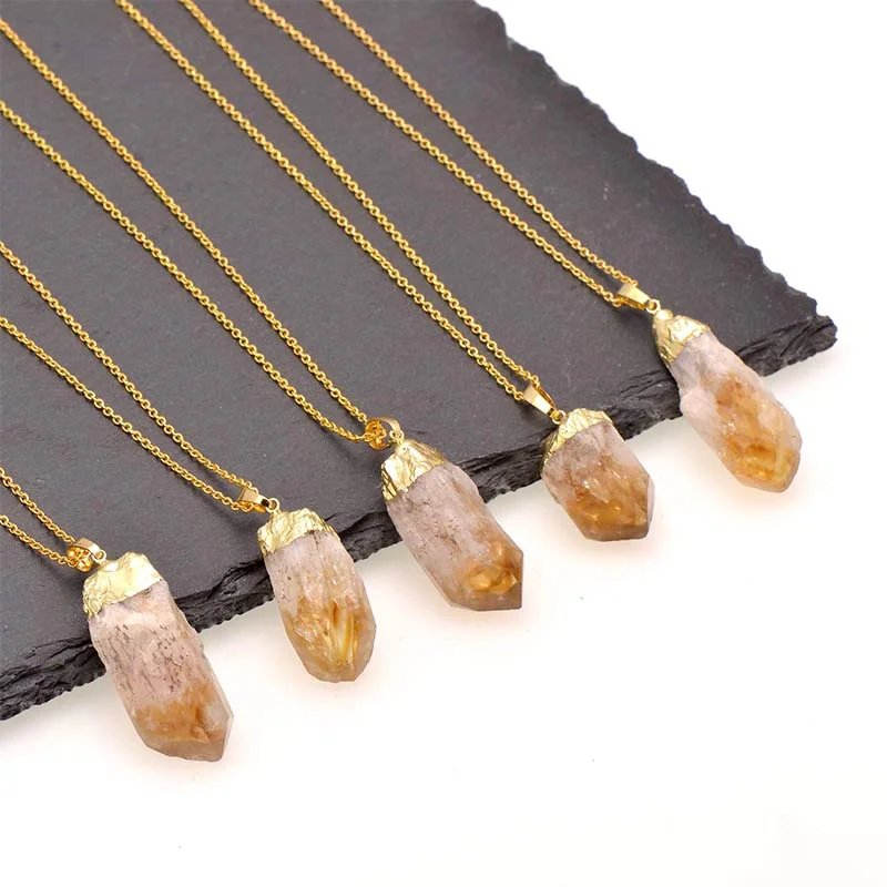 Natural Crystal Gemstone Citrine Amethyst Happiness Necklace