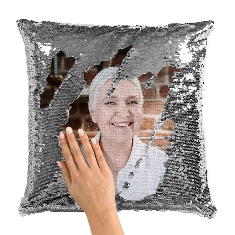 Custom Photo Sequin Throw Pillow for Mom
